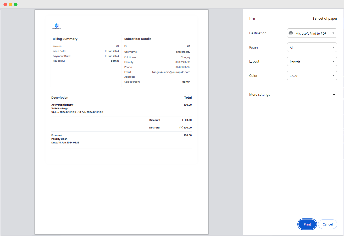 Print Invoice